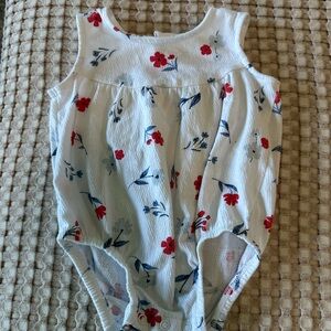Carter's White Onesie with Red and Blue Floral Design